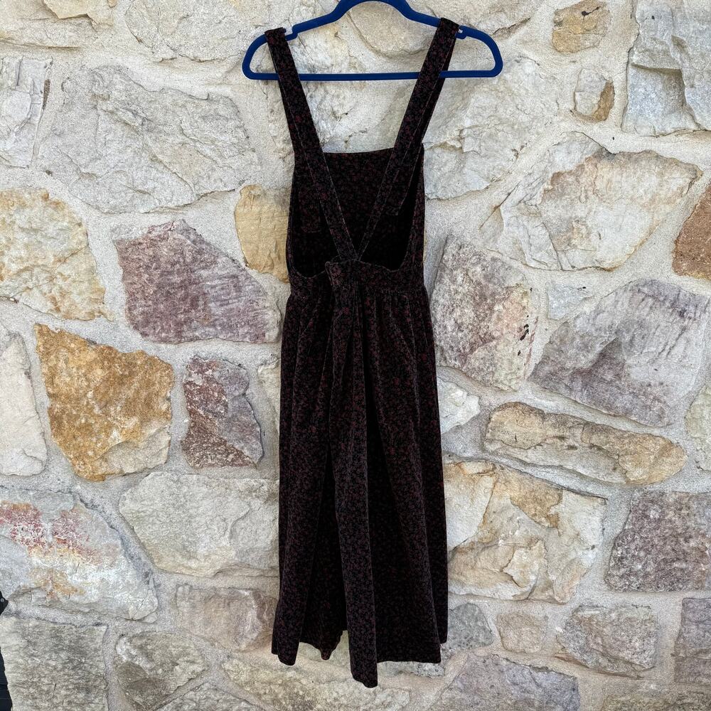 VINTAGE GLENORA FLORAL VELVET OVERALL APRON DRESS SIZE 6 - Picture 4 of 9